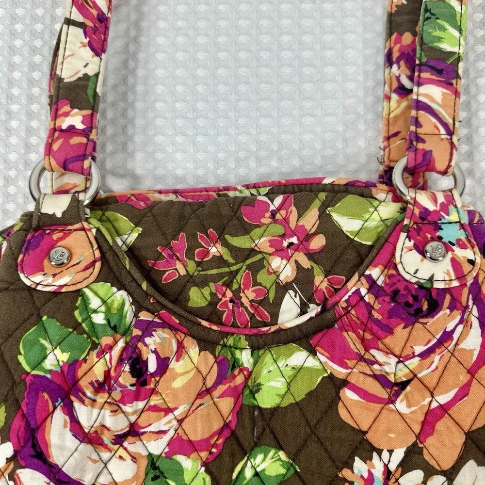 Vera Bradley Flower Shower Quilted Tote Brown Pink Floral Retired Shoulder Bag‎